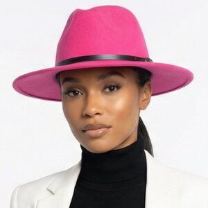 Pink Belt Buckle Trim Wide Brim Felt Hat